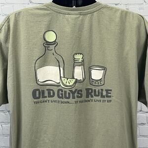 Old Guys Rule Tequila Shots T Shirt 2XL XXL Green Liquor Alcoholic Beverage Tee